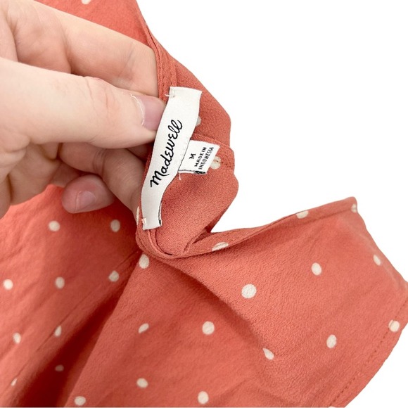 Madewell Women Orange Heather Button-Front Dress Midi Polka Dot Size Medium - Picture 5 of 6
